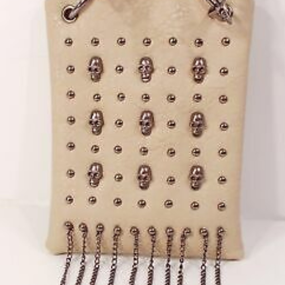 Gunmetal Skulls & Studs Beige Cross Body Purse